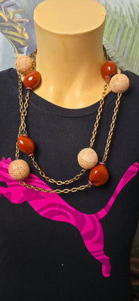 Lange Statement-Kette Vintage-Stil – Braun & Rostrot