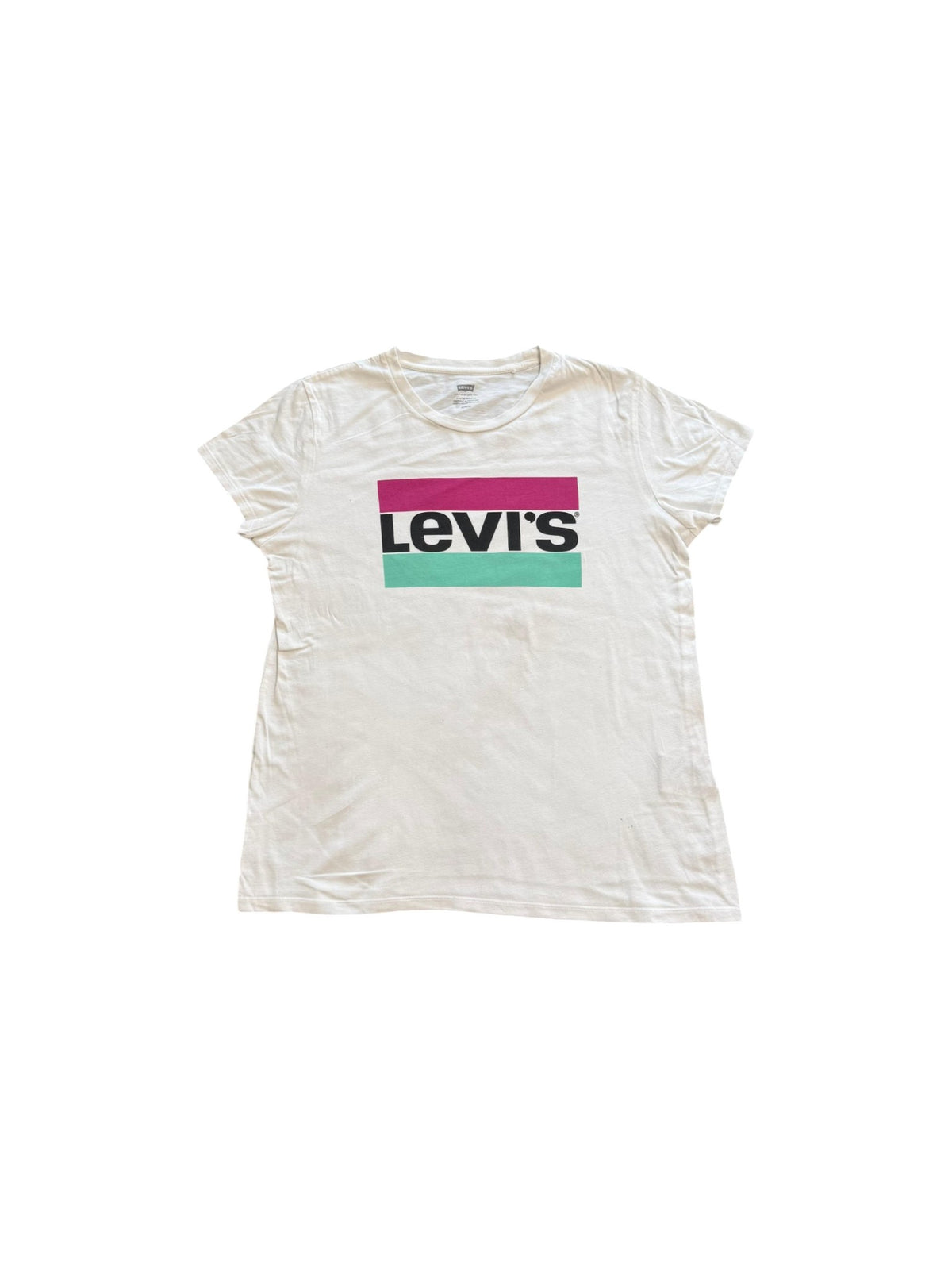 Levis T-Shirt in Weiß Logo mit Rosa/lila und Blauen Streifen